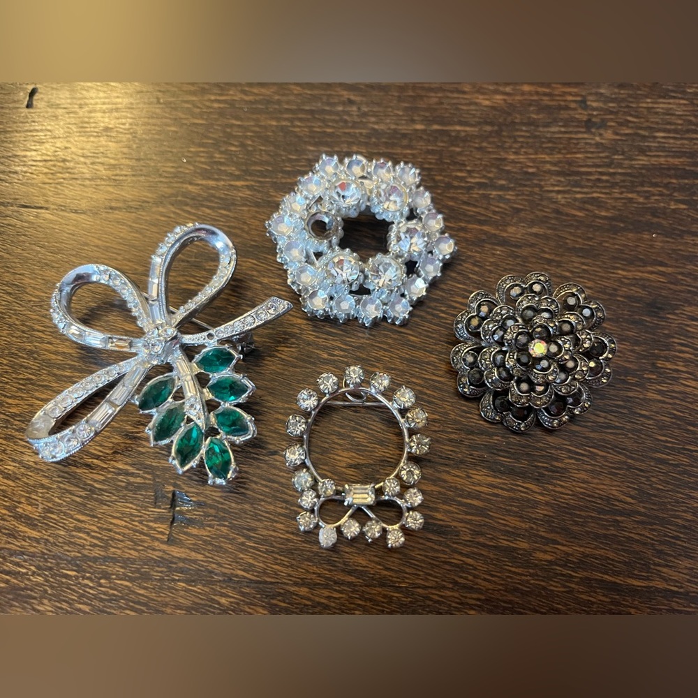 Vintage Rhinestone Bow Flower Signed Costume Brooch Collection